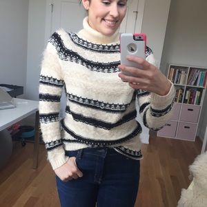 ASOS Cozy Cream and Black Fuzzy Turtleneck Sweater